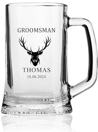 ukgiftstoreonline Personalised Wedding Beer Tankard Gift with Bow with Stag