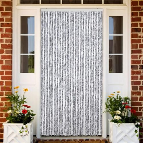 Sufrk Insektenschutz-Vorhang Weiß und Grau 100x220 cm Chenille Fliegenvorhang Magnetisch Fliegennetz BalkontüR