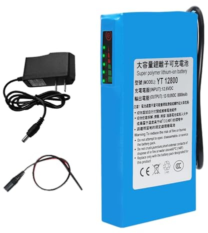 SSCYHT Batería de Litio de 12 V, 8000 mAh, CC, Recargable, portátil, para DVD, Reproductores CCTV, MP4, Tiras de Luces LED y cámaras con Cargador,with Light 12v 8000mah