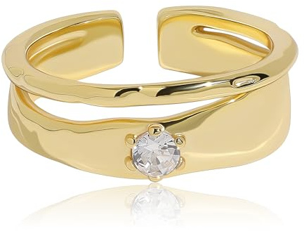 Meissa Anillos de Oro para Mujeres, Anillo Grueso para Pulgar, Anillo de Declaración Banda de Boda en Plata de Ley Chapada en Oro Anillos de Compromiso Ajustable, Oro