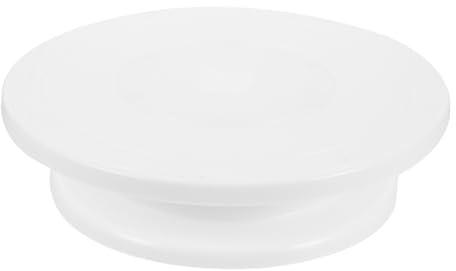 Amosfun Plato Giratorio para Tartas de Plástico Pp white, Soporte Redondo Manual para Decoración de Pasteles, Estación de Decoración para Repostería y Hornear