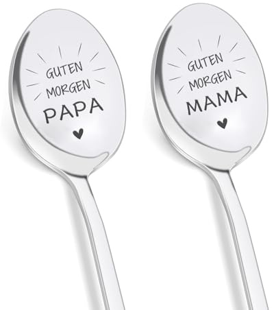2 Stücke Kaffeelöffel mit Gravur - GUTEN MORGEN MAMA PAPA,Mama und Papa Geschenke,Geburtstagsgeschenk,Muttertagsgeschenk,Geschenk Vatertag,Besonderes Geschenk