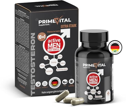 Maca Kapseln hochdosiert I Männer Testosteron¹ I Active Men I Maca mit Tribulus terrestris, Cordyceps, Bockshornklee, Zink, Ginseng, Safran, Selen - 90 Kps.