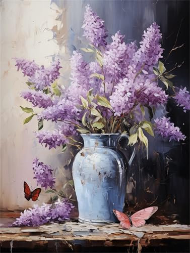 Schmetterling Malen Nach Zahlen Erwachsene Groß 90x120cm,Malen Nach Zahlen Blume,Kreativ Set für Erwachsene,DIY Handgemalt Ölgemälde Leinwand Kit mit Pinseln Acrylfarben,Home Wand Dekor,Rahmenlos