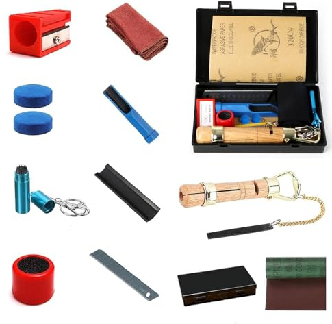 Snooker-Queue-Spitzen-Reparatur-Set für Billardqueue-Reparatur und Leder-Ersatz, Snooker-Zubehör, Snookerspitzenformer, Queue-Spitzentrimmer (Schwarz, 12 Stück)