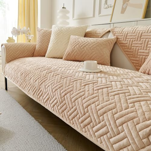 GKXLH Neue Sofa überzug Waschbar - Weiche Milch Flanell Sofabezug 2 3 4 Sitzer, rutschfeste Couch überzug, Sofa Cover Ecke Sofa Bezug für Sektionssofa, Couch Cover L Form Möbelschutz (Heller Kaffee)