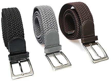 Matec Patent Trades UG. 3 stycken stretchbälte med 120 cm total längd och 3,5 cm bred, elastisk flätad töjbar, 1 x svart, 1 x grå och 1 x brun., svart, 38,120 cm