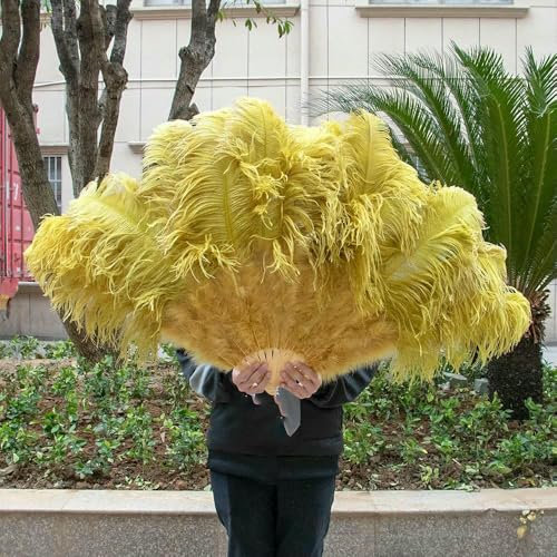 Abanico de plumas de avestruz rosa de 13 huesos, 100/130 cm, grande, para espectáculos de baile, fiestas, plegable, personalizado, verde oliva, 1 par (dos), 130 cm