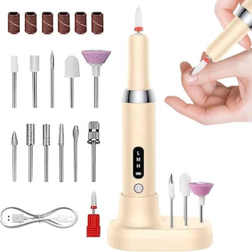 de uñas eléctrica, taladro de uñas de velocidad ajustable, molinillo | de uñas portátil, herramienta de manicura inalámbrica, máquina de taladro de uñas recargable con 12 brocas, juego profesional