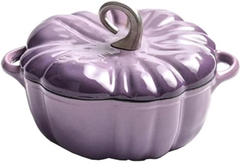 YTUK Cocotte de Calabaza, Olla Holandesa de Calabaza con Tapa, Olla esmaltada con Tapa, Olla Antiadherente for guisos y sopas, decoración for Halloween y Acción de Gracias (Morado)(3.7L)