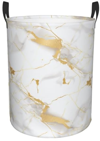 Mexpekil Cesta plegable para la ropa sucia con asas, impermeable, grandes contenedores de almacenamiento para juguetes de niños, ropa sucia, libros (mármol blanco dorado)