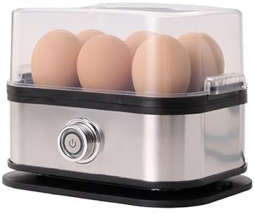Cocedor de Huevos Multifuncional, Hervidor para Huevos Eléctrico de Acero Inoxidable para 1 a 6 Huevos, 200 W, Encendido con un Solo Toque, sin BPA con control de temperatura PTC incluye vaso medidor