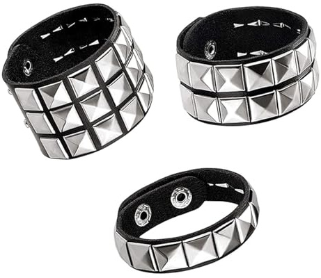 FveVqe 3PCS Studded Bracelet, 80S Rock Theme Unisex Punk Bracelets, Halloween Bracelet, Edgy Rock Jewelry Emo Accessories for Daily Wear Party Concerts(Black)