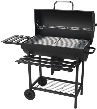 YTYTU Barbecue A Carbone Barbecue A Barile da Esterno con Tavolo Laterale E Ruote Barbecue E Affumicatore 2 in 1 per Campeggio All'aperto, Patio E Giardino