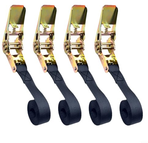 Zeroupshop Ratchet Tie Down Straps Set Vehicle Cargo Securing Belts for Car Motorcycle Truck Transport Heavy Duty Black Polyester 2.5cm x 100 cm 4 Pack