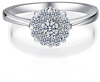 Tolldek 18 Karat 750 Weißgold Diamantring, Labor Erstellt Diamant Blumen Partnerringe, 18K Gold Verlobungsring Echtgold Schmuck, 47 (15.0)