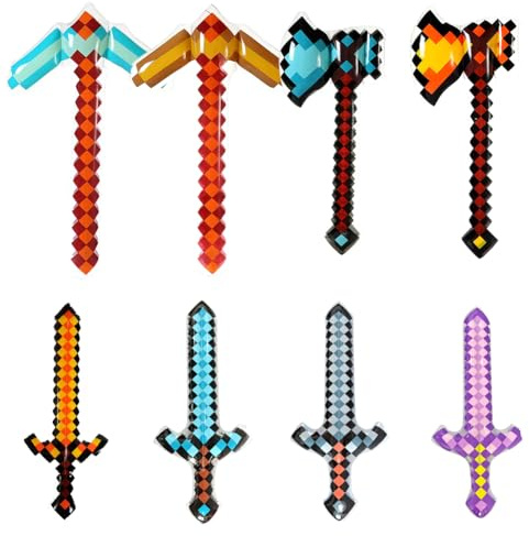 YCVBCY Giocattolo Gonfiabile a Forma di Spada per Bambini,Giocattolo a Forma di Spada in Stile Pixel,Set di 8 Pezzi Giocattoli Gonfiabili, Accessori per Giochi di Ruolo