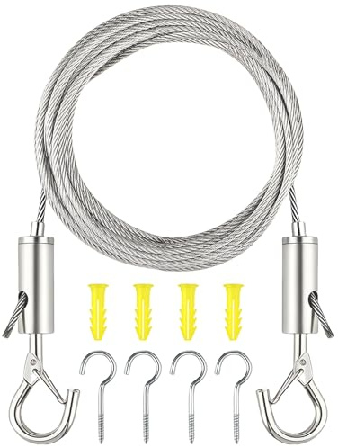 Arvoni Drahtseil Edelstahl Set 5m, 2mm Edelstahl Draht Seil mit Längenverstellbar Haken, Drahtseil mit 2 Haken und 4 Schrauben, Edelstahlseil für Gardinenseil, Wäscheleinen, Kletterpflanzen