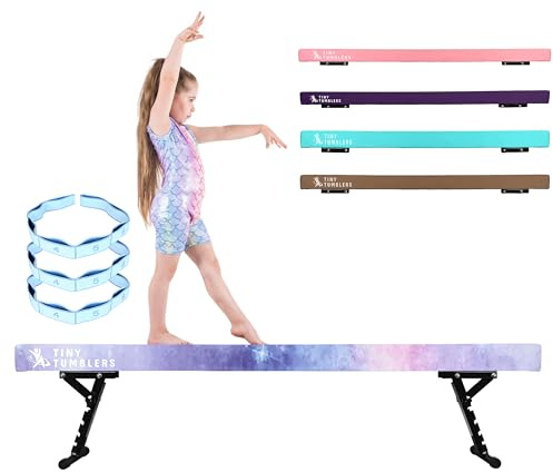 Schwebebalken – Höhenverstellbarer Gymnastikbalken für Kinder – Fortgeschrittenes Turngerät für Zuhause – High- und Low-Beam – Kunst-Wildleder, fünf Höhenstufen – Flexibilitätsband inklusive
