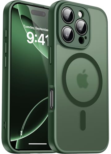 Natiiozie Cover Magnetica per iPhone 16 Pro Compatibile con MagSafe, Protezione Fotocamera Integrata Antiurto, Traslucida Opaca Posteriore Protettiva Case iPhone 16 Pro Custodia 6.1, Verde scuro