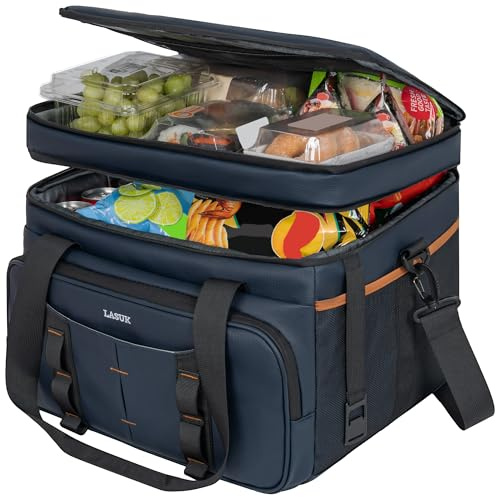 FREEAMG 35,5 L isolerad kylväska, vattentålig picknick dubbel termisk väska med flasköppnare, hopfällbar picknickväska med stor kapacitet, kylväska för camping, picknick, strand, vandring, familj (blå