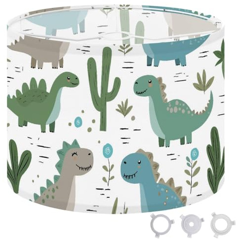 Round Drum Light Shade Dinosaur Baby boy Seamless Sweet Dino Palm Cactus Scandinavian Cute Large Lampshades for Ceiling Lights Table Floor Lamps Easy Assembly Replacement Lamp Shades Spider Fitter