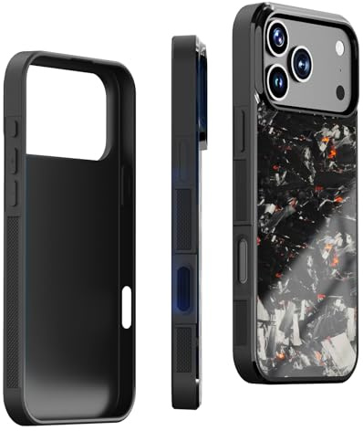 Molzar Grip Series for iPhone 17 Pro Max Case with Real Forged Carbon Fiber, Grippy Edges Design, Works with Qi-certified Chargers, Glossy Black/Red