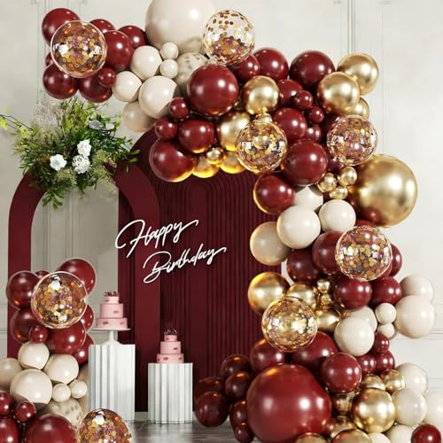 Kit Arche Ballon Bordeaux et Or, 109 Pièces Ballons Guirlande Bourgogne Beige Or, Ballons Rouge Bordeaux pour Anniversaire, Saint Valentin, Baby Shower, Mariage, Fiançailles Fête Décorations