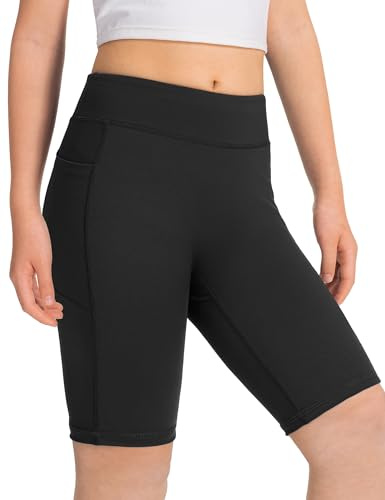 JOCMIC Girls Cycling Shorts with Pockets High Waist Yoga Dance Gym Pe Short for Kids Youth