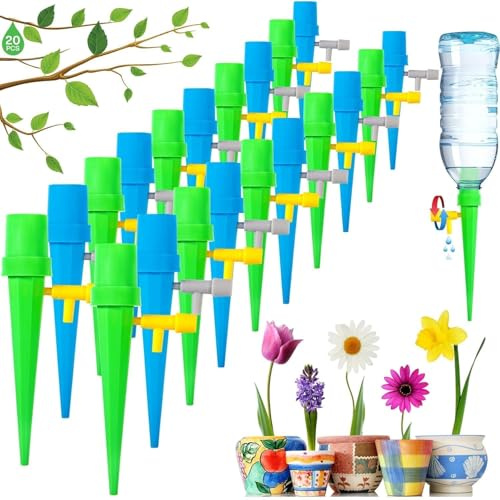 POWZOO 20 Pcs Irrigazione Goccia Automatica Con Valvola Regolabile,Regolabile Irrigazione a Goccia,Irrigazione Piante,Pianteirrigazione Automatica,per Piante da Interni ed Esterni.