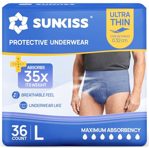 SUNKISS Couche Adulte Homme Ultra Fine, Absorption Rapide L, 36 Unités
