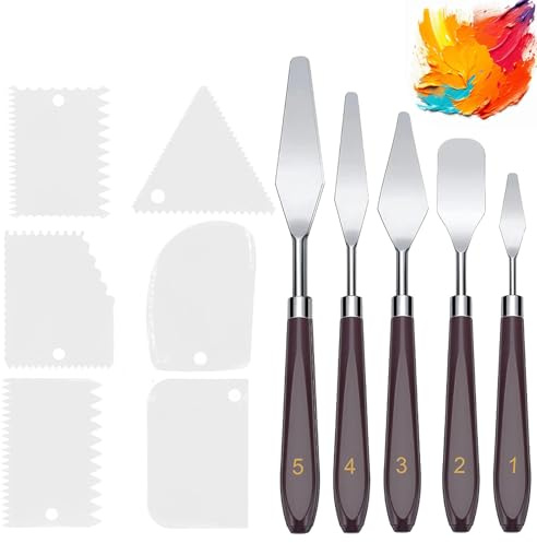 11 Stück Spachtel Set Acrylmalerei,Malmesser,Malerspachtel,Spachtel Acrylmalerei,5 Palette Messer+6 Abstreifermesseracryl Für Strukturpaste Leinwand, Aquarell, Ölgemälde, Acrylmalerei Ölgemälde
