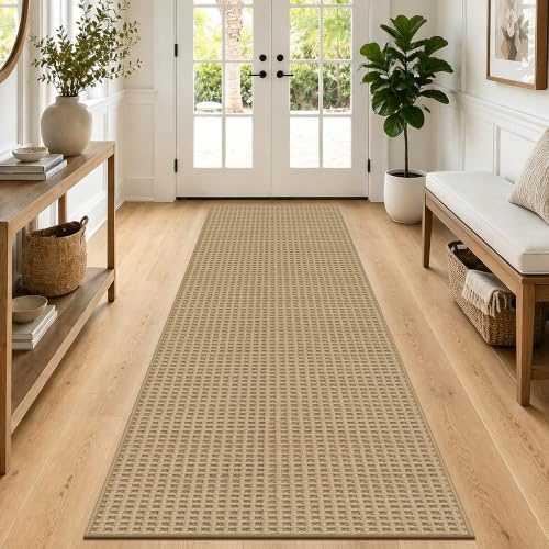 Capslpad Teppich Läufer Flur 80x200 cm, rutschfest Waschbar Lang Teppichläufer Modern Kurzflor Küchenteppich mit für Eingang, Wohnzimmer, Korridor und Küche, Braun