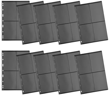 jojofuny Briefmarkenalbum Seiten aus Schwarzem PVC 10 Doppelseitige Einlagen mit 9 Loch Lochung für Sammelordner Geeignet für Münzen und Banknoten mit Transparentem Sichtfenster