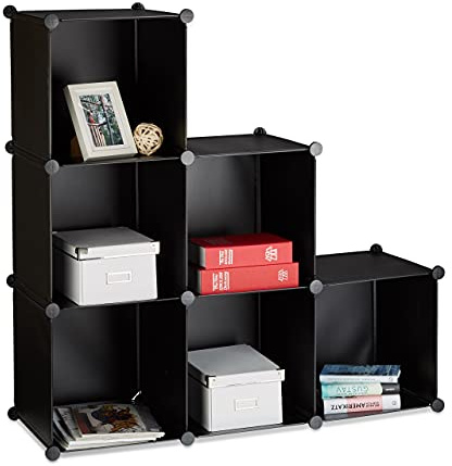 Relaxdays 2X Scaffale a Gradini 6 Scomparti, Libreria Sistema a Incastro, Armadio, Mobile Divisorio, Aperto, Nero