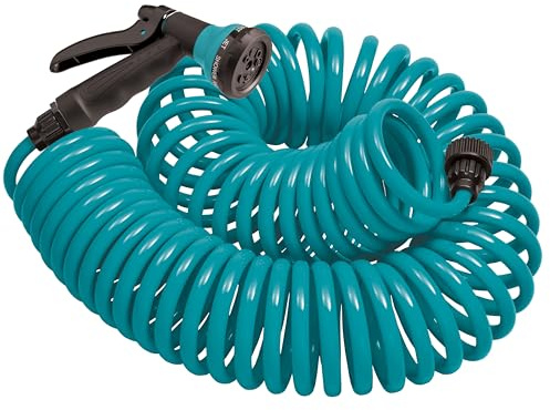 Orbit 27436 Coil Garden Hose, 50 ft, with 8-Pattern Hose Nozzle (Blue)