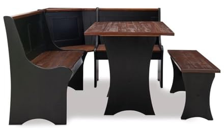 Linon Jackie Solid Wood 3 Piece Conversation Indoor Kitchen Corner Breakfast Dining Nook Set in Black