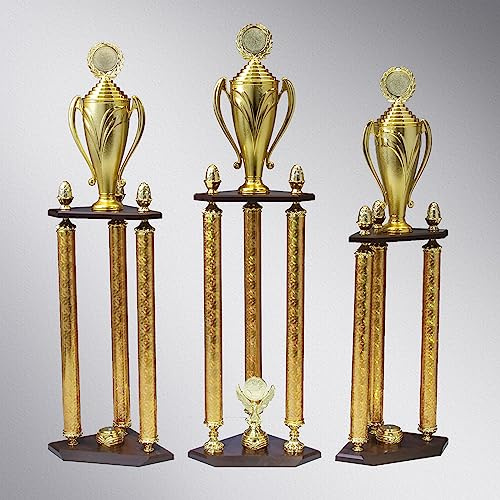 Henecka Säulenpokal Serie Ohio, Gold, mit Wunschgravur und auswählbarem Sport-Emblem, Größe 95,5 cm