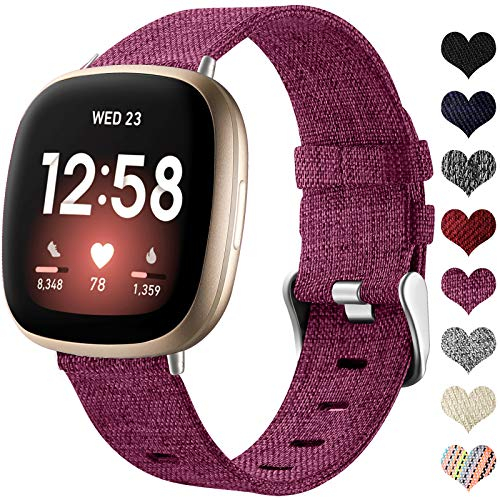 Ouwegaga Gewebtes Armband kompatibel mit Fitbit Versa 3/Fitbit Sense 1/2, atmungsaktives Nylongewebe, Ersatzarmband, kompatibel mit Fitbit Sense/Versa 3, klein, Fuchsia