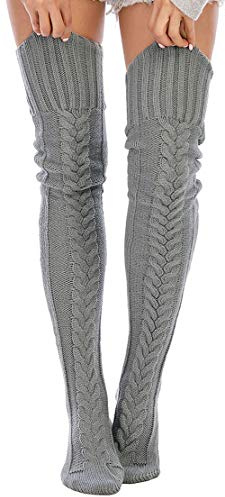 Leoparts Women's Cable Knitted Thigh High Boot Socks Extra Long Winter Stockings Over Knee Leg Warmers