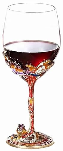 Eplze YBKTEX Handmade Enamel Craft Crystal Red Wine Glass, Iris (Gold)