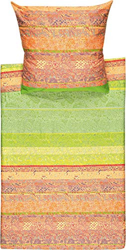 Bassetti Bettwäsche Montalcino V1 Feinsatin grün-pink-orange Größe 1x 155x220 cm + 1x 40x80 cm