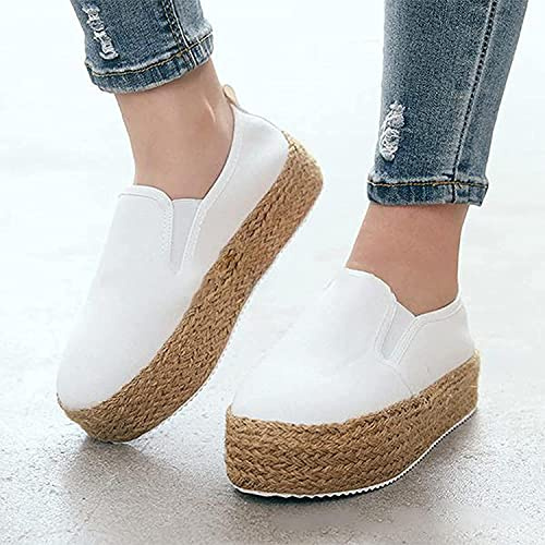 Damen Sandalen Espadrilles Mit Plateau Profilsohle Flache Platform Slip-On Plattform Hanf Seil Schuhe Lässig Und Komfortabel