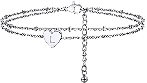 ChainsHouse Damen Mädchen Herz doppelte Fußkette Armkette mit Buchstabe L verstellbares Fußkettchen Freundschafts Partnerarmband Schönes Fußbändchen für Valentinstag Geburtstag
