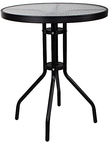 SPRINGOS Metalltisch Rund 60 cm mit Glasplatte – Wetterfester Balkontisch für Innen & Außen, Tischplatte gehärtetes Glas, Garten & Terrasse