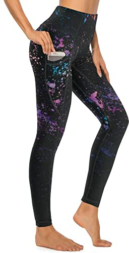 Cerburny High Waisted Exercise Yoga Pants with Pockets Workout Leggings for Women Running Galaxy Gym Walking