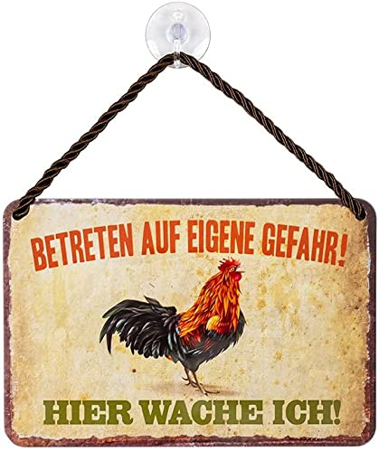 schilderkreis24 Lustiger Spruch “Betreten auf eigene Gefahr“ Deko Geschenkidee Hühnerstall Witziges Geschenk Geburtstag Weihnachten Hühner Fans Garten Küche Bauern 18x12 cm