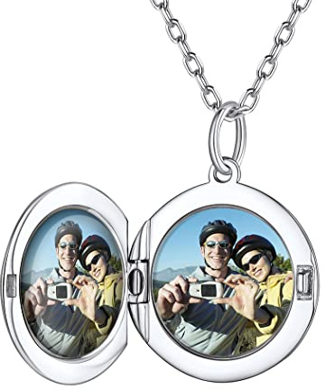PROSILVER Medaillon aufklappbar mit Kette personalisiert Herz/Oval/Runde Anhänger Halskette Foto Bilder Amulett zum Öffnen 925 Silber/18k vergoldet Souvenir Schmuck für Frauen Mutter Tochter