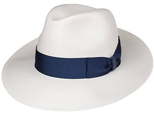 Borsalino Big Brim Bogart Panamahut Bogarthut Strohhut Hut Sommerhut Sonnenhut Panamastrohhut Damen/Herren - Made in Italy Panamastroh mit Ripsband, Ripsband Frühling-Sommer Sommer - 59 cm Natur-blau