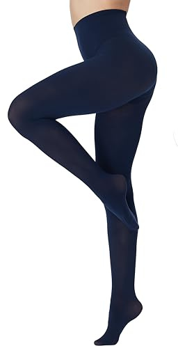 DUCMODA Collant Femme Taille Haute 80 denier Doux Semi Opaque Extensible Bleu Marine m